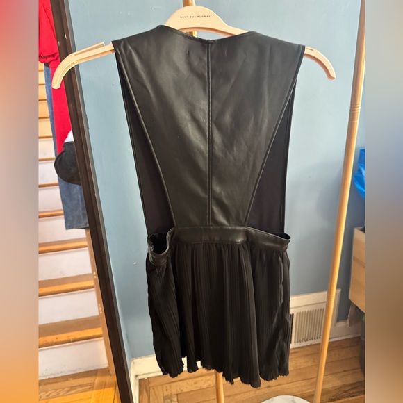 Zoravicky Collection Black Faux Leather Pleated V-Neck Mini Dress Size S | LBD - Picture 5 of 6